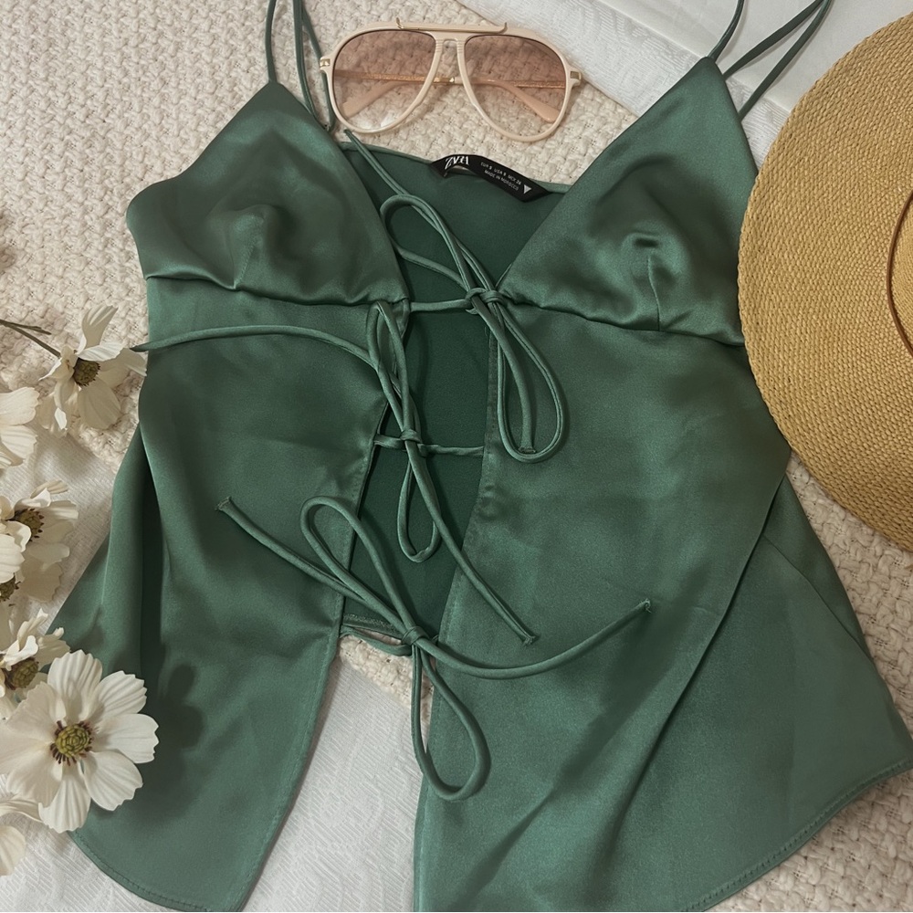 ZARA Satin Effect Top With Bow